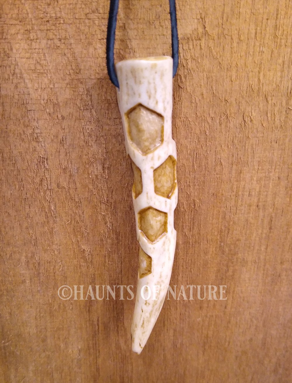 Carved Pendant - Honeycomb on Antler Tip