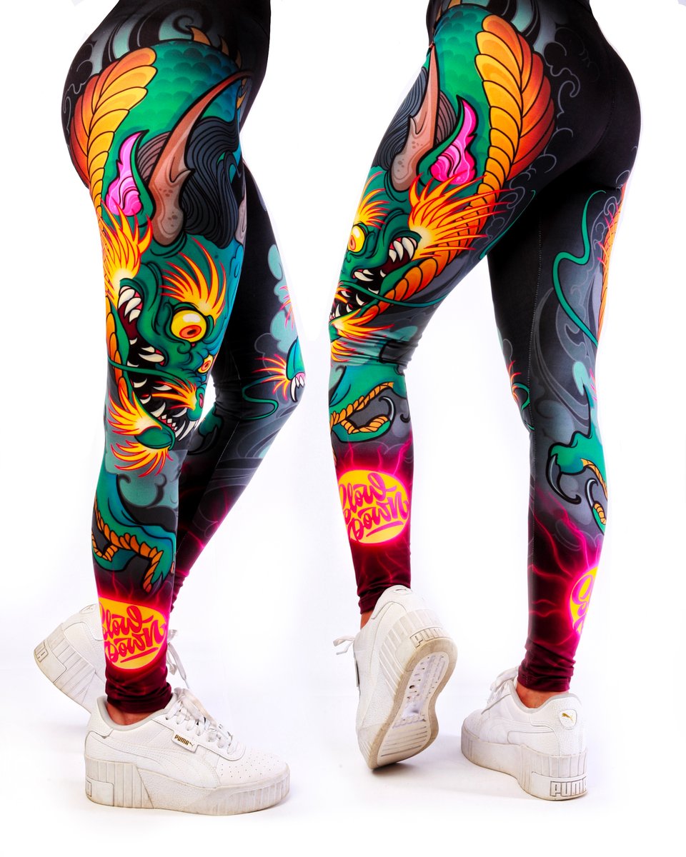 Ukiyo Streetwear Yoga Leggings Women's Japanese Dragon Black XS-XL