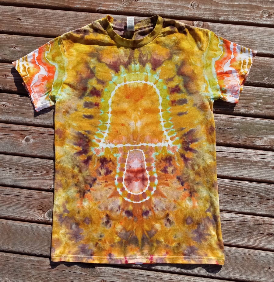 Image of Tie Dye Turtle Mushroom Ice Dye with Spine Detail Short Sleeve T-Shirt