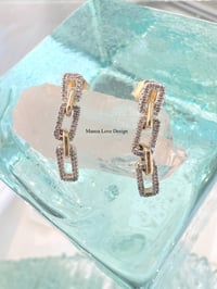 Image 1 of 14k solid gold diamond square Paperclip earrings