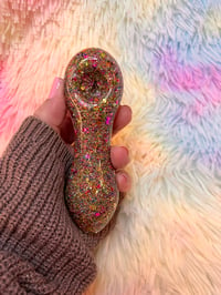 Image 1 of Colorful Gold Girly Freezable Glitter Glass Pipe   Color Changing Pipe