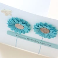 Image 5 of Birthday Card for Her. Personalised Birthday Card. Blue Flowers.