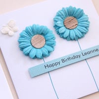 Image 1 of Birthday Card for Her. Personalised Birthday Card. Blue Flowers.