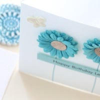 Image 2 of Birthday Card for Her. Personalised Birthday Card. Blue Flowers.