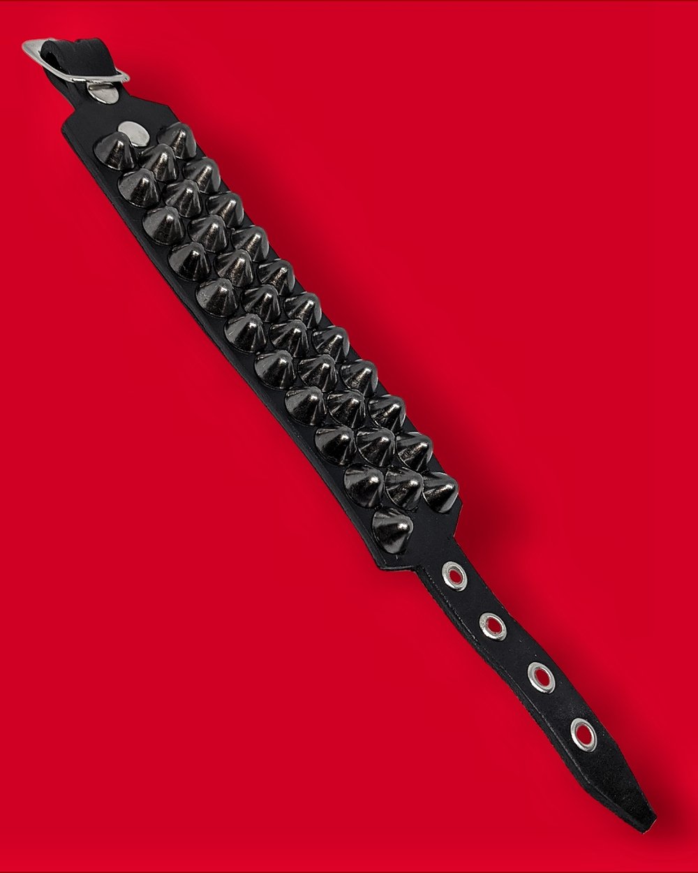 Leather Cuff of Three Row of Cones Studs, One Buckle