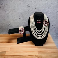 Image 1 of 5 Layer Pearl/ Delta Brooch Necklace, Bracelet & Earring Set!!