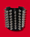 Leather Cuff of Small Silver Cones Studs 7-8, two buckles