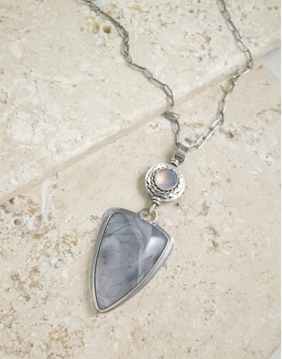 Image of Grey Chalcedony, Rose Cut,  Sterling Necklace