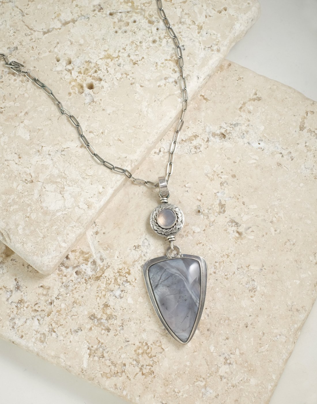Image of Grey Chalcedony, Rose Cut,  Sterling Necklace
