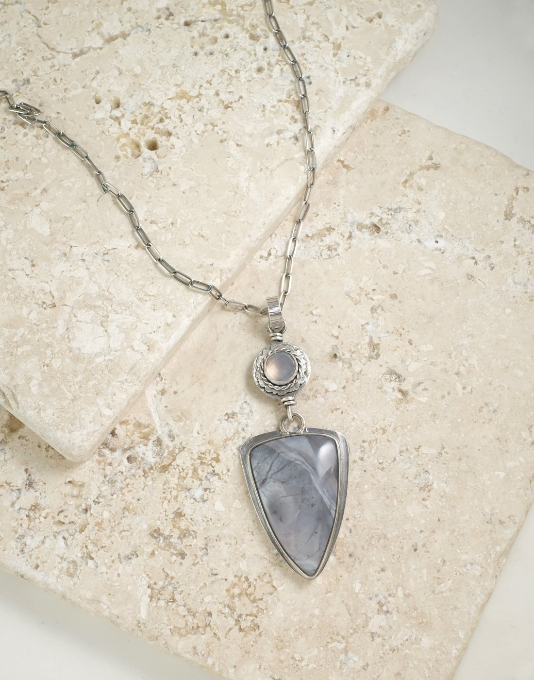 Image of Grey Chalcedony, Rose Cut, Sterling Necklace