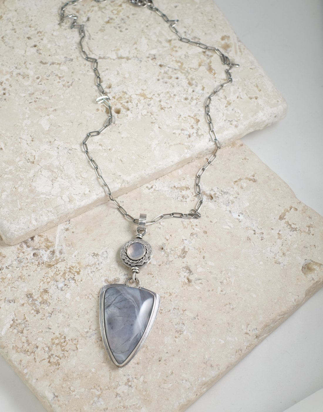 Image of Grey Chalcedony, Rose Cut, Sterling Necklace