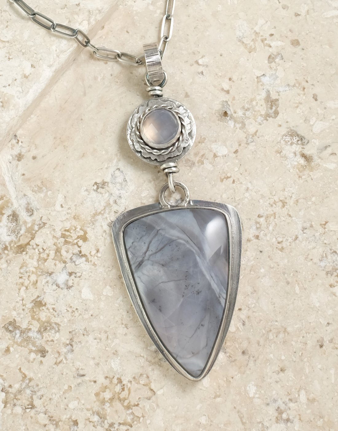Image of Grey Chalcedony, Rose Cut, Sterling Necklace