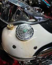 Image 3 of WL&A Handmade Old Style Sterling Silver + Royston Turquoise Chopper Gas Cap (Floral)