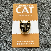 Image 3 of Judgmental Cat Enamel Pin - Black