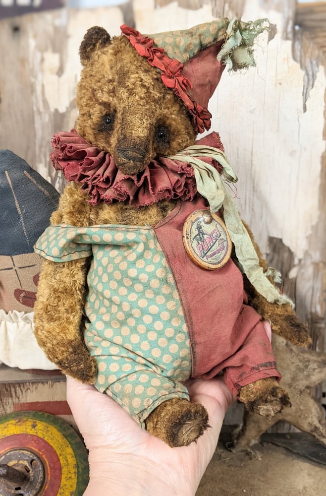 Image of PUNCH - 12" BIGGY Vintage Old Worn Mohair Carnival Teddy Bear w/aged romper outfit by Whendi's Bears