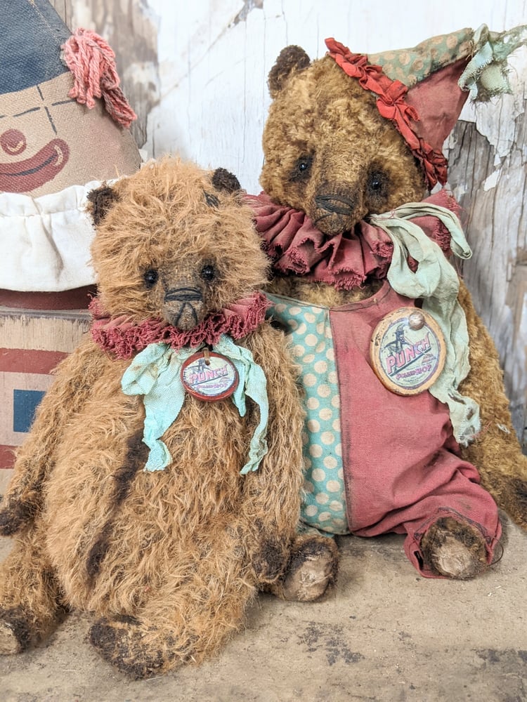 Image of PUNCH - 12" BIGGY Vintage Old Worn Mohair Carnival Teddy Bear w/aged romper outfit by Whendi's Bears