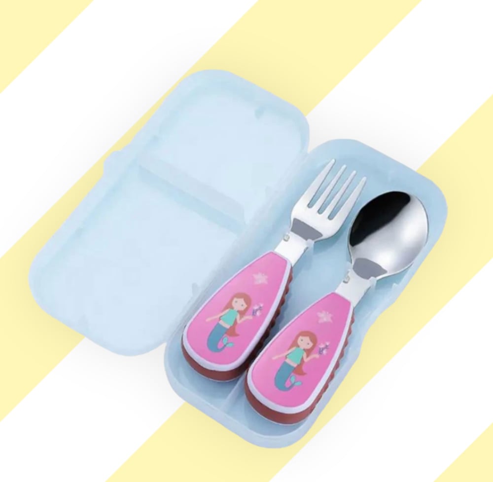 Kids Travel Cutlery Set  Spoon and Fork with Case Mermaid