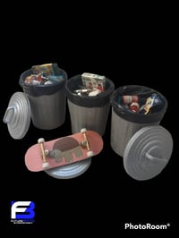 Image 3 of Miniature Trash can for fingerboarding, diorama and dollhouse 1/8 scale w/ trash included