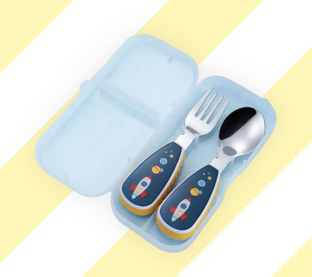 Kids Travel Cutlery Set  Spoon and Fork with Case Rocket