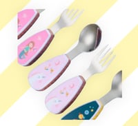 Image 1 of Kids Travel Cutlery Set  Spoon and Fork with Case Unicorn