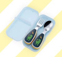 Image 1 of Kids Travel Cutlery Set  Spoon and Fork with Case Dino