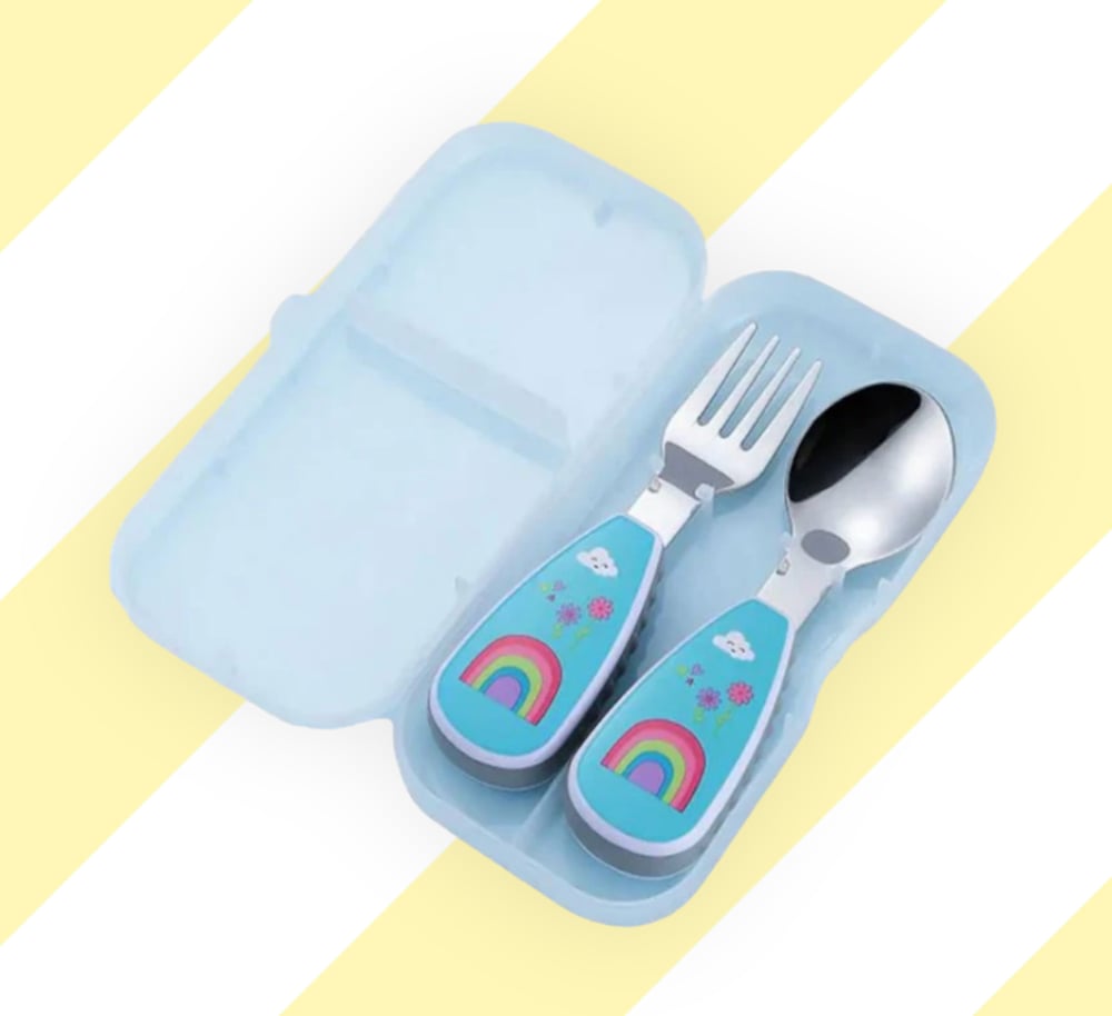 Kids Travel Cutlery Set  Spoon and Fork with Case Rainbow