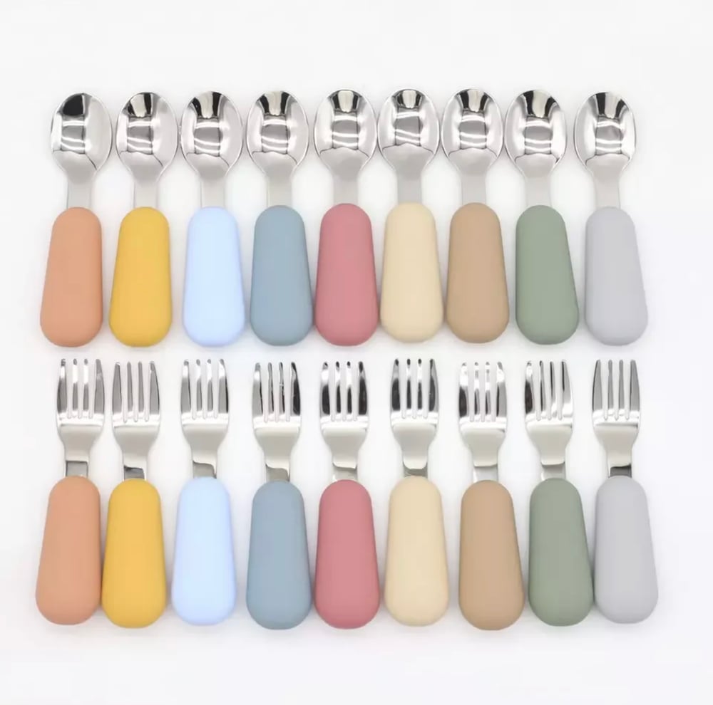 Silicone Stainless Spoon Fork Travel Cutlery with case 7 colours