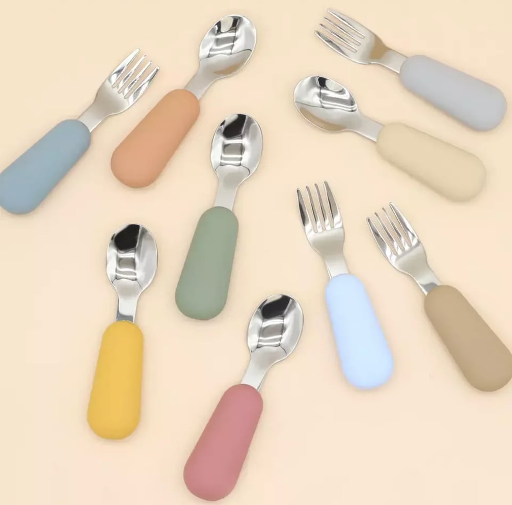 Silicone Stainless Spoon Fork Travel Cutlery with case 7 colours