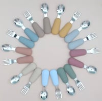 Image 1 of Silicone Stainless Spoon Fork Travel Cutlery with case 7 colours