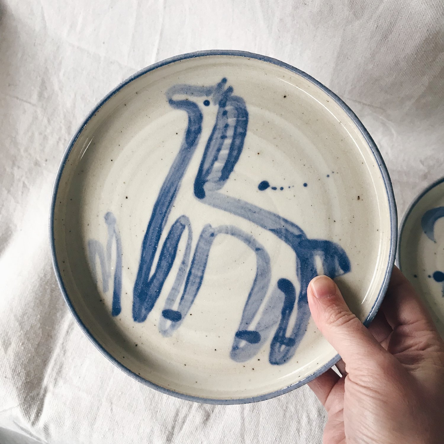 Image of painted plate in blue and white