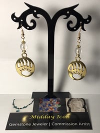 Image 1 of Gold Themed Bear Paw & Citrine Earrings (2.5")