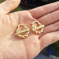 Image 2 of Mini Letter Hoop Earrings