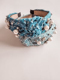 Image 1 of Denim, pearl & rhinestone headband