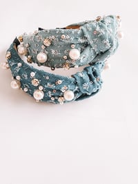 Image 2 of Denim, pearl & rhinestone headband