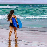 Image 1 of Girl With A Blue Boogie Board-Fine Art Print