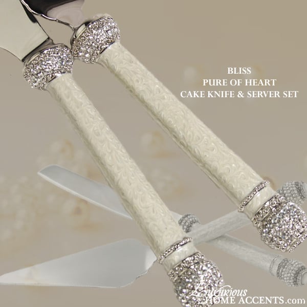 Crystal cake store server set, elegant serveware, beaded cake cutter and cake knife server, Swarovski crystal & pearl wedding cake table settings