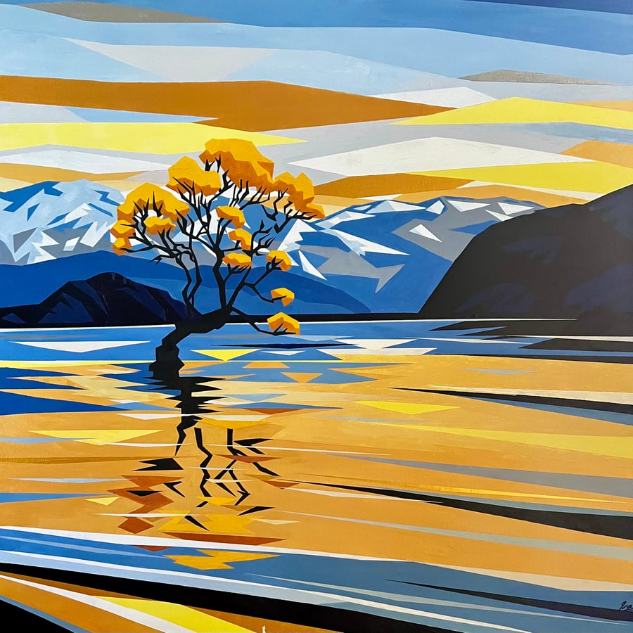 Image of Wanaka tree. sunset