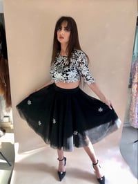 Image 4 of Black Tulle Skirt and Silver Sequin Crop Top Co-Ord Set