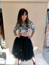 Image 1 of Black Tulle Skirt and Silver Sequin Crop Top Co-Ord Set