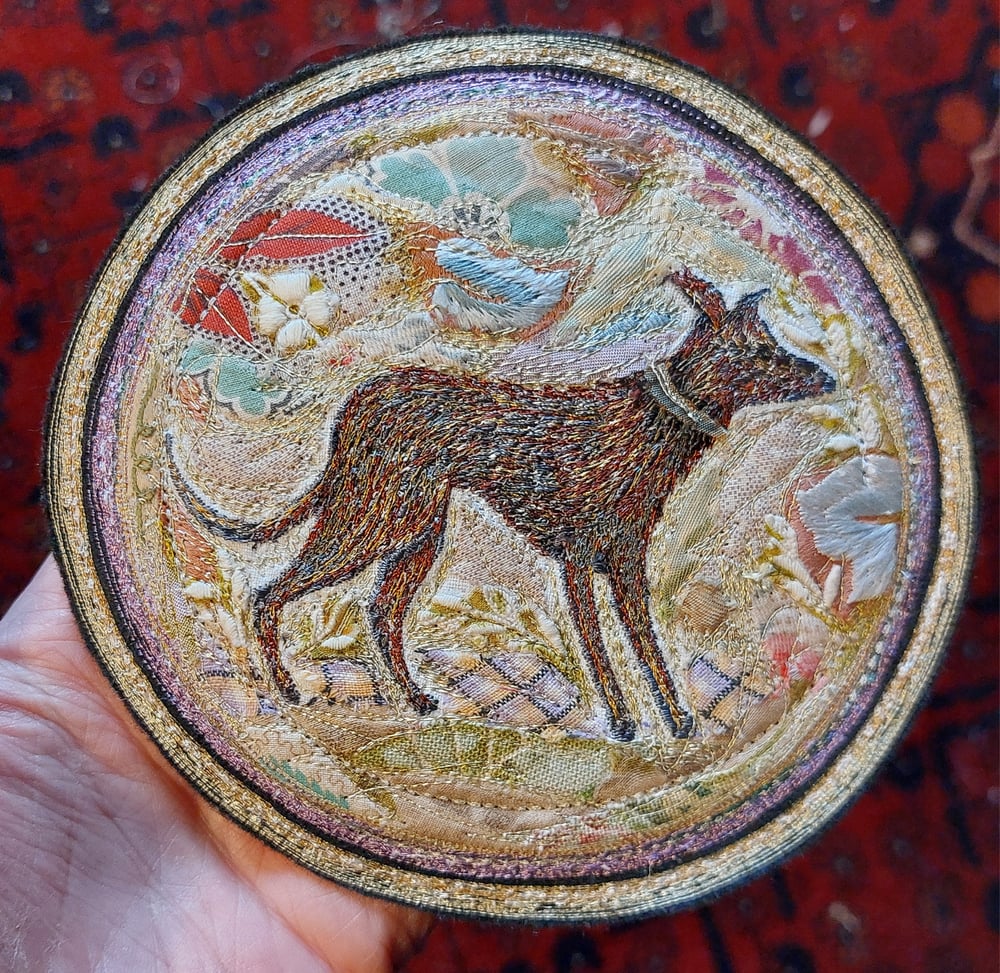 Image of The Lurcher- Miniature embroidery hanging 