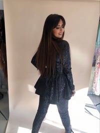 Image 4 of Black Hologram Sequin Peplum Suit Co-Ord Two Piece