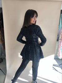 Image 5 of Black Hologram Sequin Peplum Suit Co-Ord Two Piece