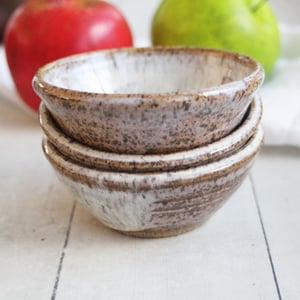 Image of Three Rustic Prep Bowls in Toasted Marshmallow Glaze, Handcrafted Small Bowls, Made in the USA