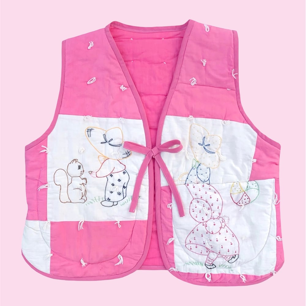 Image of Quilt Vest — Pink & White Embroidered