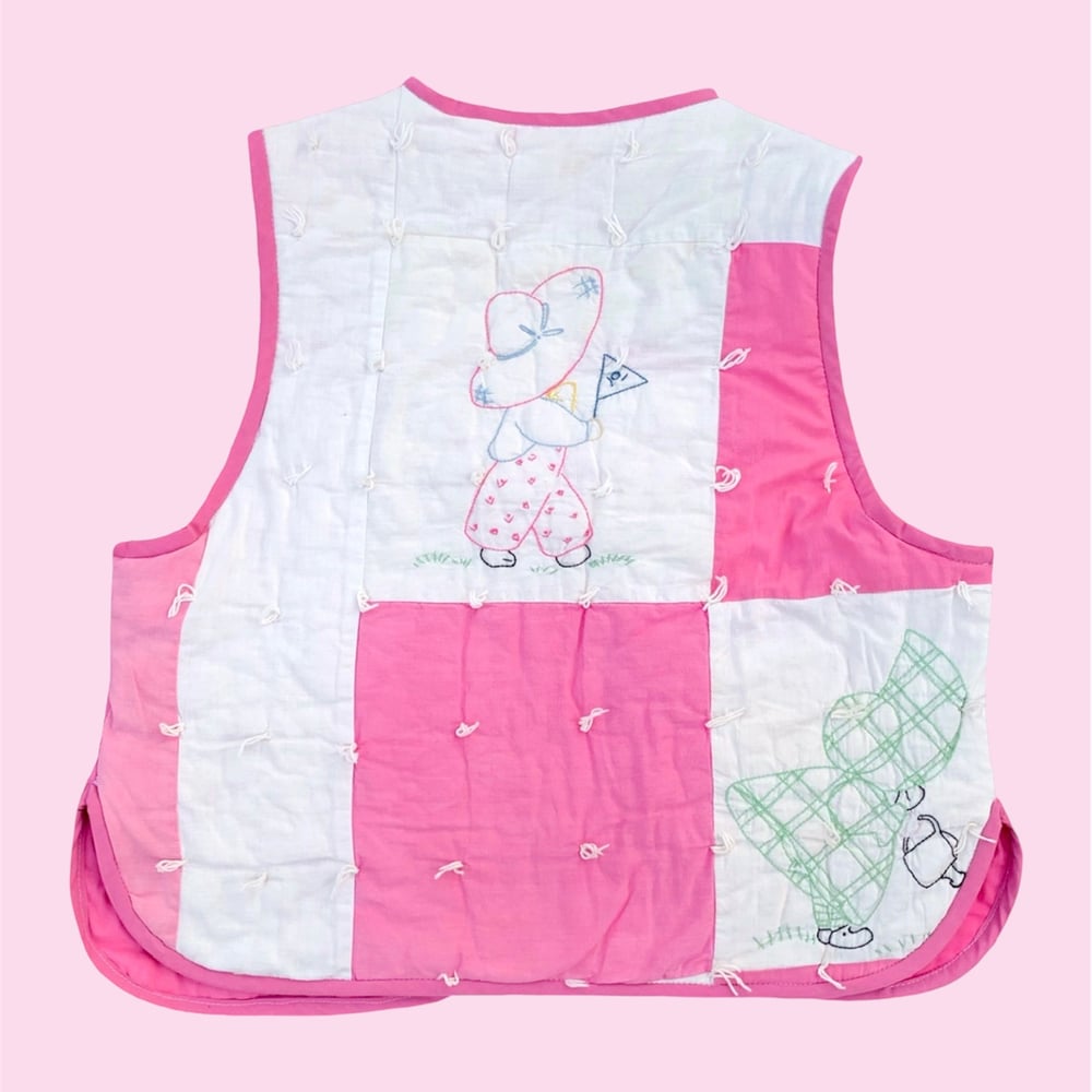 Image of Quilt Vest — Pink & White Embroidered