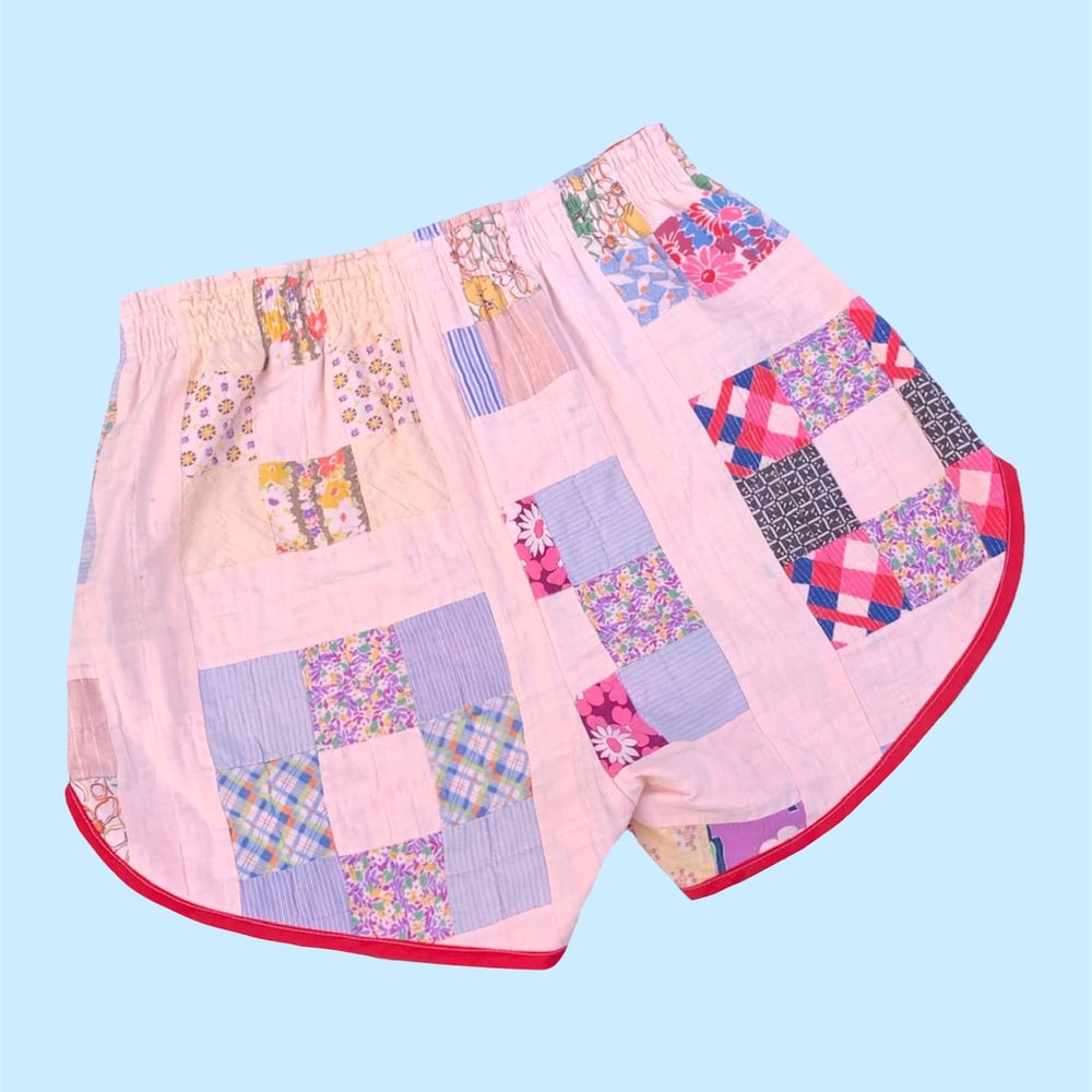 Image of Retro Quilt Shorts — Red & Pink Patchwork