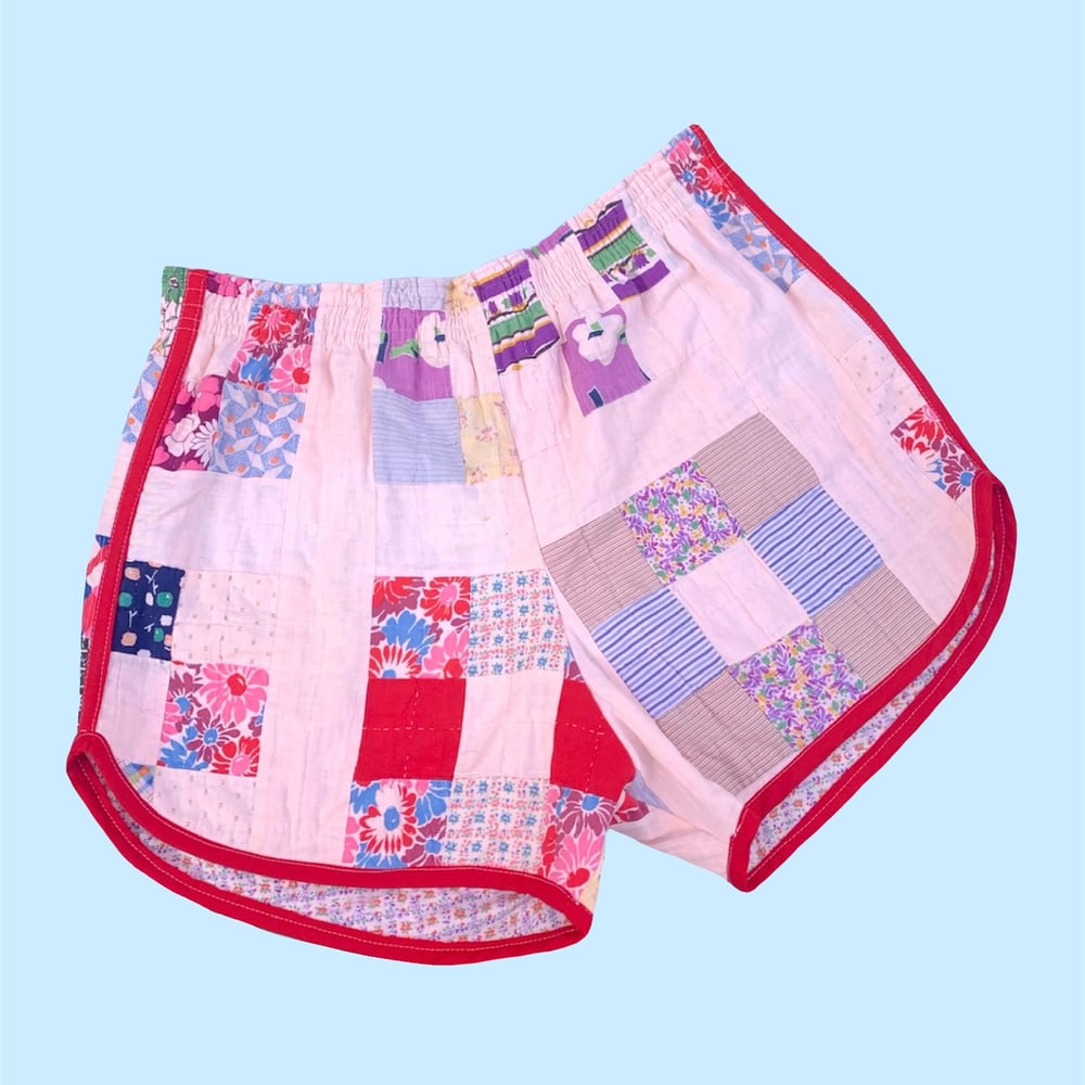 Image of Retro Quilt Shorts — Red & Pink Patchwork