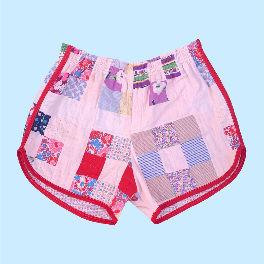 Image of Retro Quilt Shorts — Red & Pink Patchwork