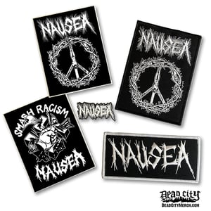 Image of NAUSEA - Enamel Pin, Patches, and Sticker Pack