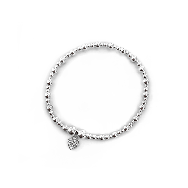 Image of Sterling Silver Diamante Heart Charm Bracelet 